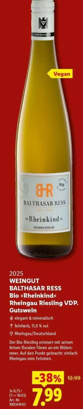 WEINGUT BALTHASAR RESS Bio „Rheinkind“ Rheingau Riesling VDP. Gutswein