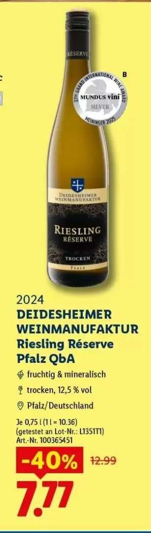 Deidesheimer Weinmanufaktur Riesling Réserve Pfalz QbA