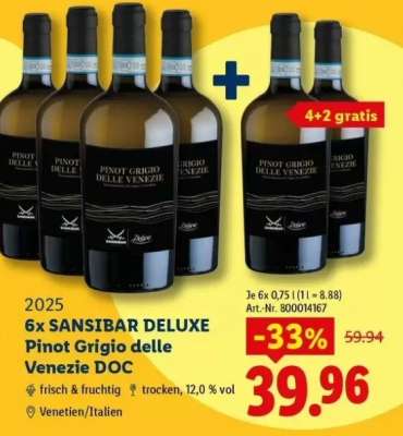 6x SANSIBAR DELUXE Pinot Grigio delle Venezie DOC