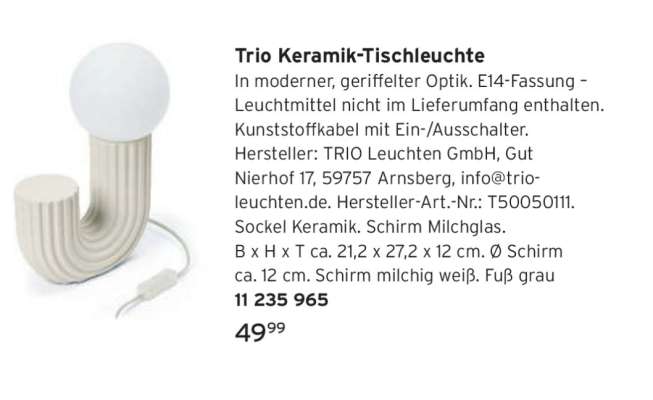 Trio Keramik-Tischleuchte