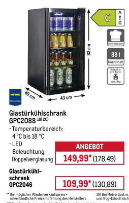 Glastürkühlschrank GPC2088
