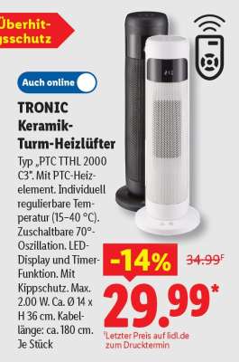 TRONIC Keramik-Turm-Heizlüfter