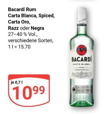 Bacardi Rum Carta Blanca, Spiced, Carta Oro, Razz oder Negra