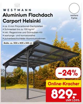Aluminium Flachdach Carport Helsinki