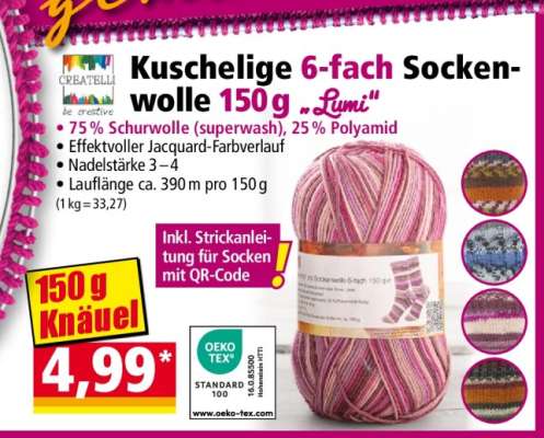 Kuschelige 6-fach Sockenwolle 150 g „Lumi“