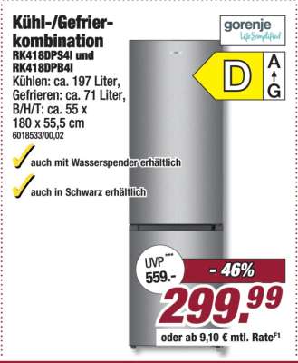 Kühl-/Gefrierkombination RK418DPS4I und RK418DPB4I