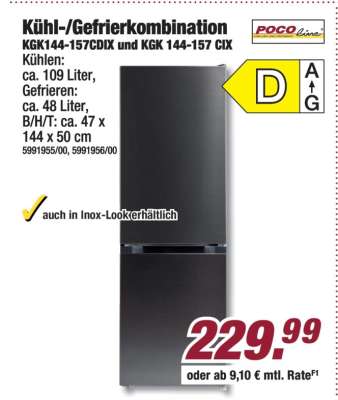 Kühl-/Gefrierkombination KGK144-157CDIX und KGK 144-157 CIX