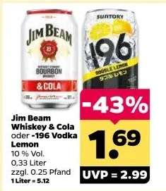 Jim Beam Whiskey & Cola oder -196 Vodka Lemon