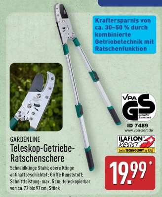 GARDENLINE Teleskop-Getriebe- Ratschenschere