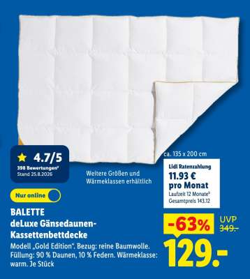 Balette deLuxe Gänsedaunen-Kassettenbettdecke