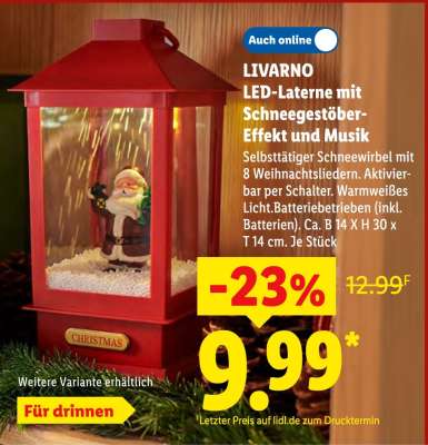 LIVARNO LED-Laterne mit Schneegestöber-Effekt und Musik