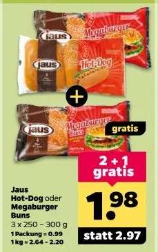 Jaus Hot-Dog oder Megaburger Buns