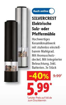 SILVERCREST Elektrische Salz- oder Pfeffermühle