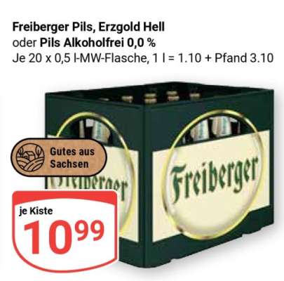 Freiberger Pils, Erzgold Hell oder Pils Alkoholfrei 0,0 %
