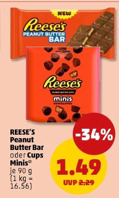 REESE’S Peanut Butter Bar oder Cups Minis