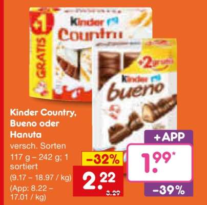 Kinder Country, Bueno oder Hanuta