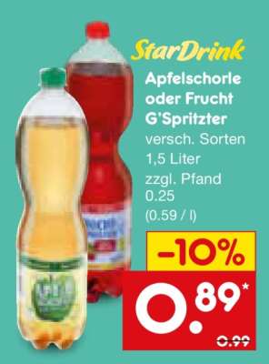 StarDrink Apfelschorle oder Frucht G'Spritzter
