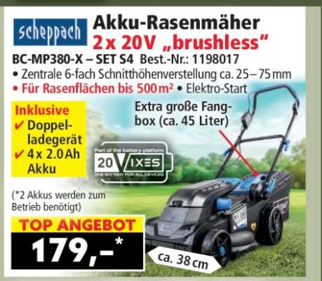 Akku-Rasenmäher 2x 20V „brushless“