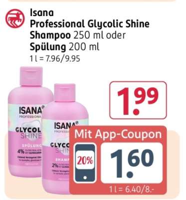 Isana Professional Glycolic Shine Shampoo 250 ml oder Spülung 200 ml