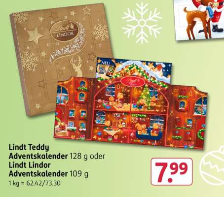 Lindt Teddy Adventskalender 128 g oder Lindt Lindor Adventskalender 109 g