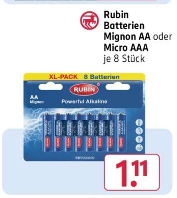 Rubin Batterien Mignon AA oder Micro AAA je 8 Stück