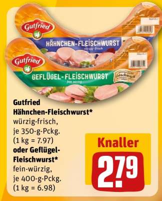 Gutfried Hähnchen-Fleischwurst oder Geflügel-Fleischwurst