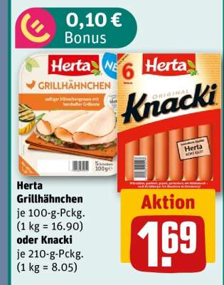 Herta Grillhähnchen oder Knacki