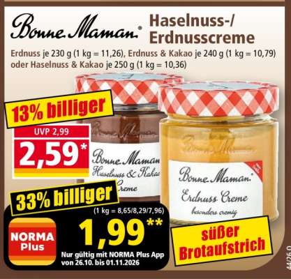 Bonne Maman Haselnuss-/Erdnusscreme