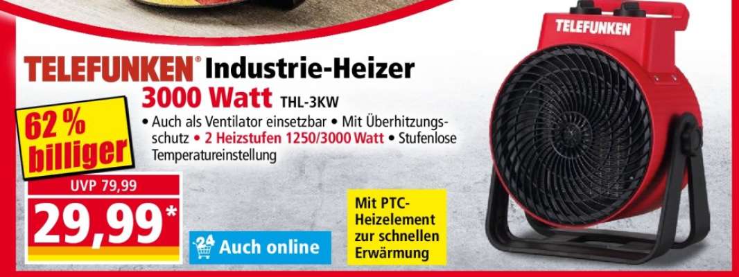 TELEFUNKEN Industrie-Heizer 3000 Watt THL-3KW